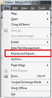 Outlook File Import Export